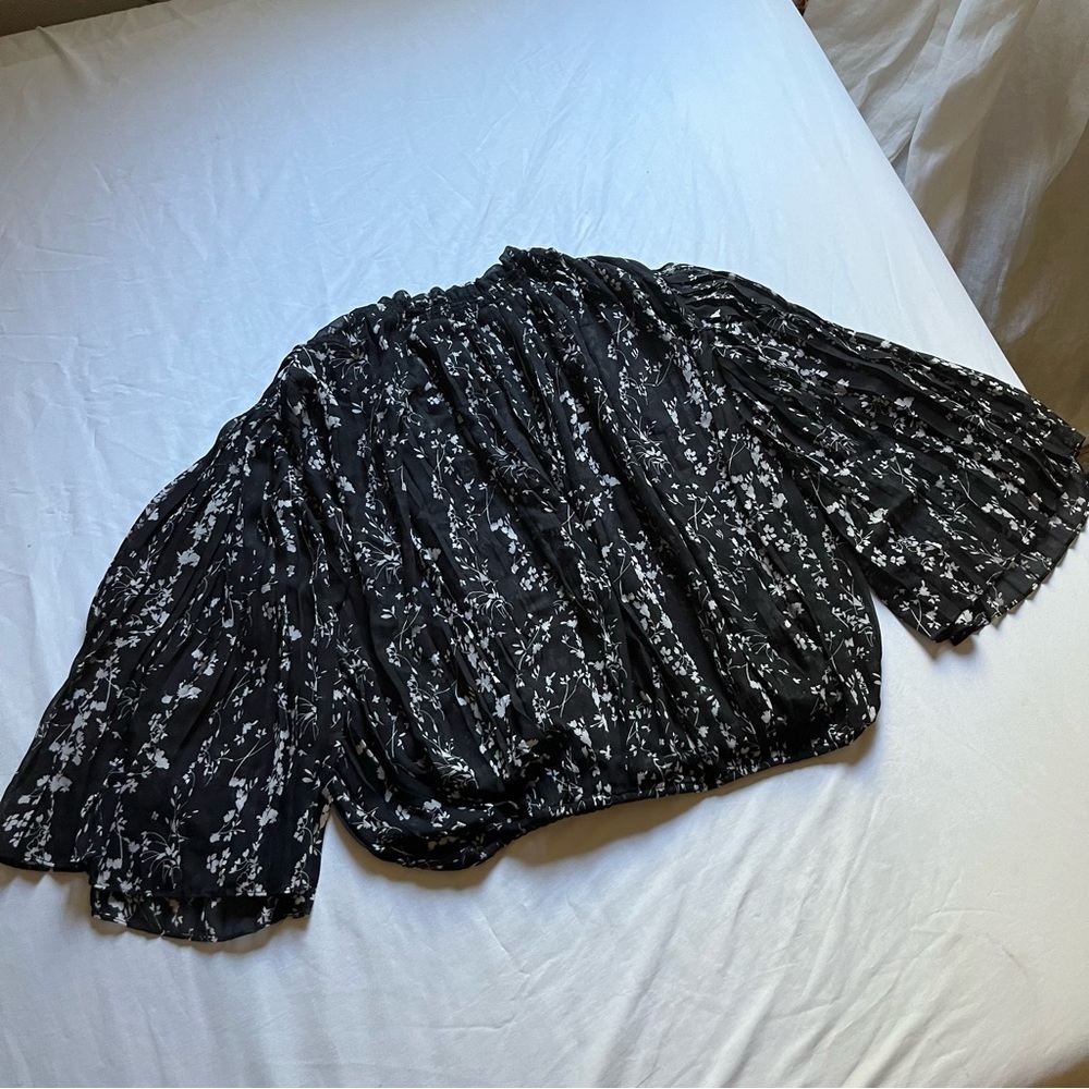 BA&SH black floral‎ sheer pleated boxy oversized cropped kimono sleeve top